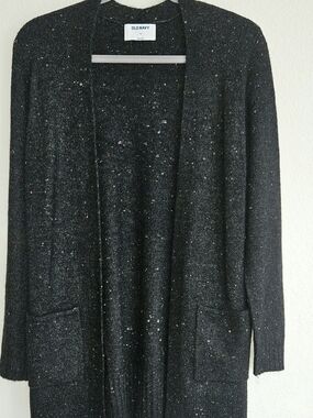 Old Navy Women's Black Speckled Open-Front Cardigan Sweater